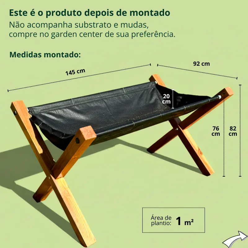 Medidas do canteiro montado no cantinho de ervas e temperos Jardim de Comer.