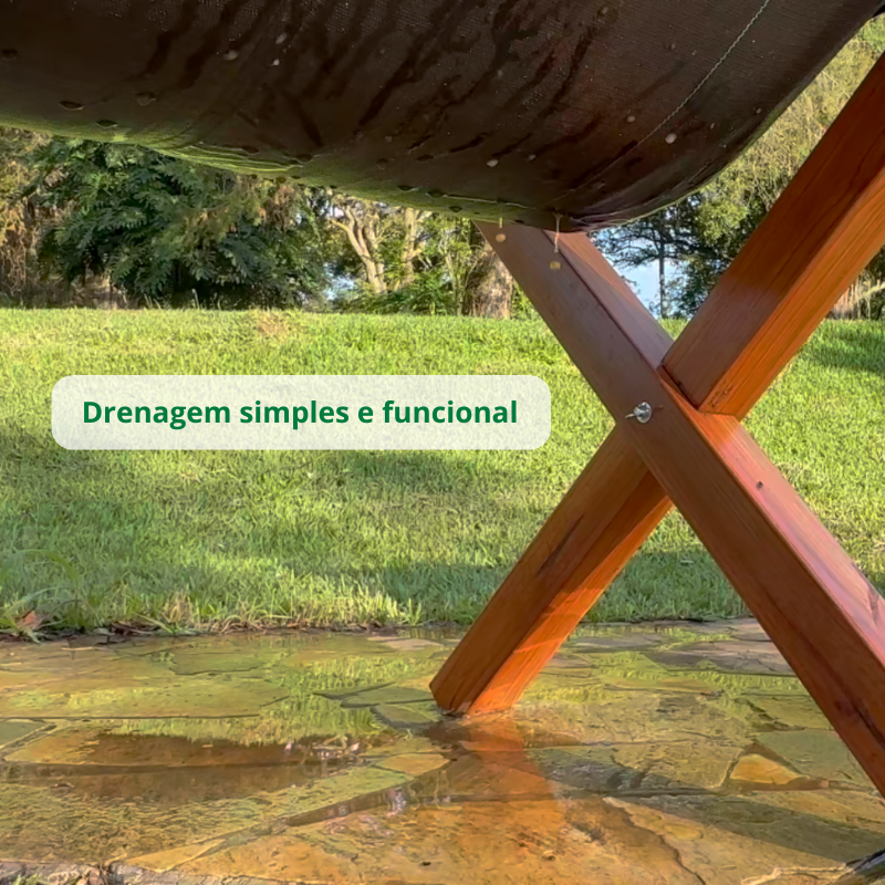 Horta Suspensa Jardim de Comer: Vista inferior que demonstra a drenagem da bolsa, recipiente do substrato.