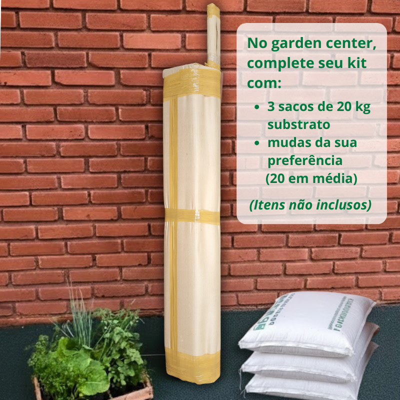 Horta Suspensa Jardim de Comer: Imagem que exemplifica quais itens complementares são necessários comprar para compor o kit e plantar.